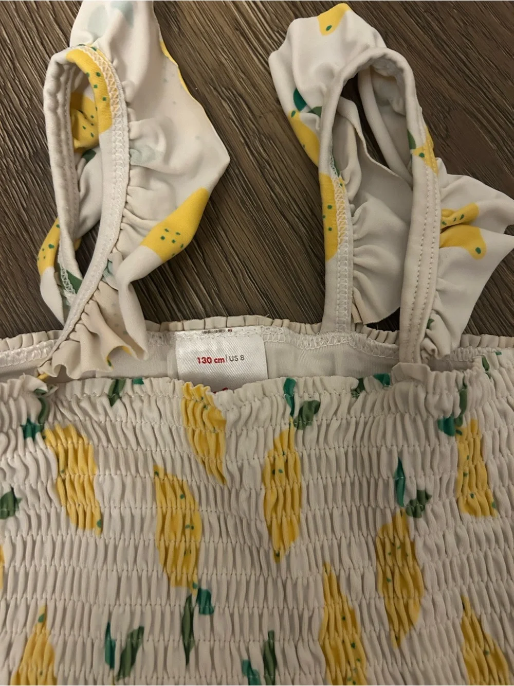 Hanna Andersson White Swimsuit Top with Yellow Lemon Print
